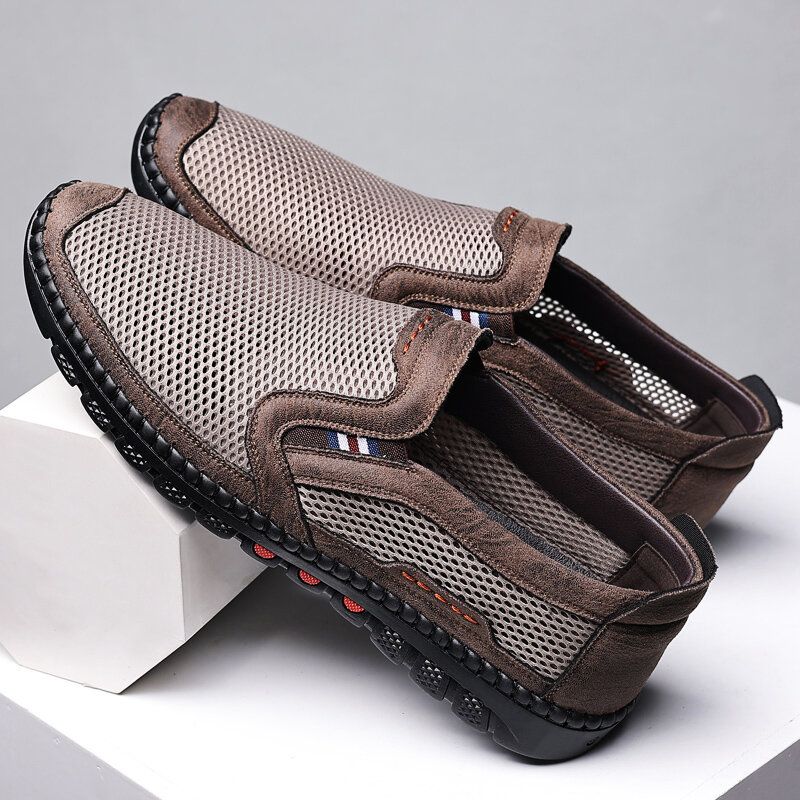 Kohud För Män Andas Mesh Ihålig Mjuk Botten Slip On Flat Casual Skor