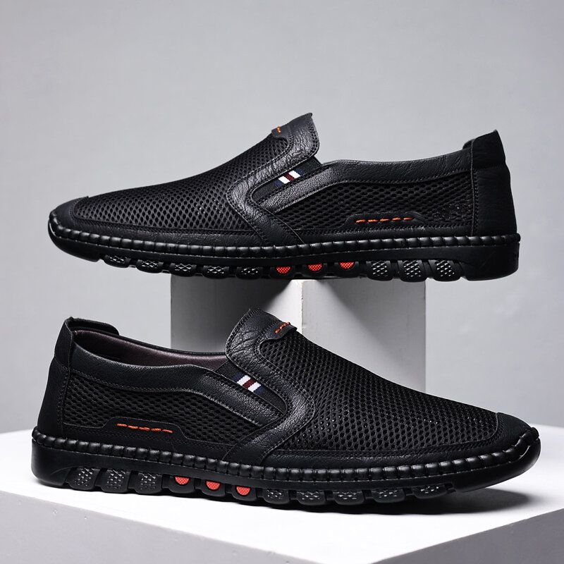 Kohud För Män Andas Mesh Ihålig Mjuk Botten Slip On Flat Casual Skor