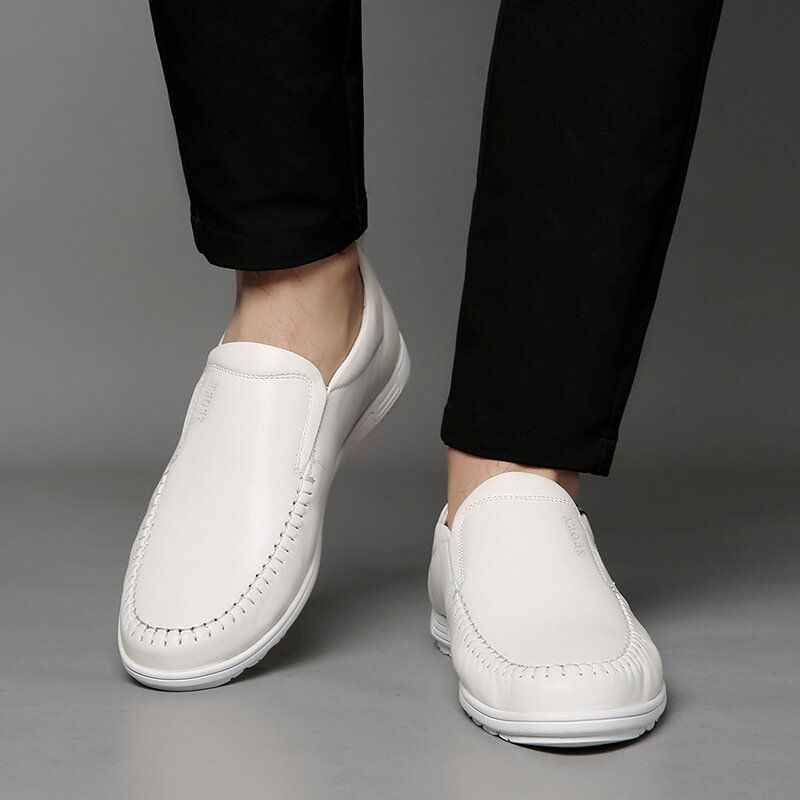 Kohud För Män Ihålig Andas Mjuk Botten Slip On Casual Läderskor