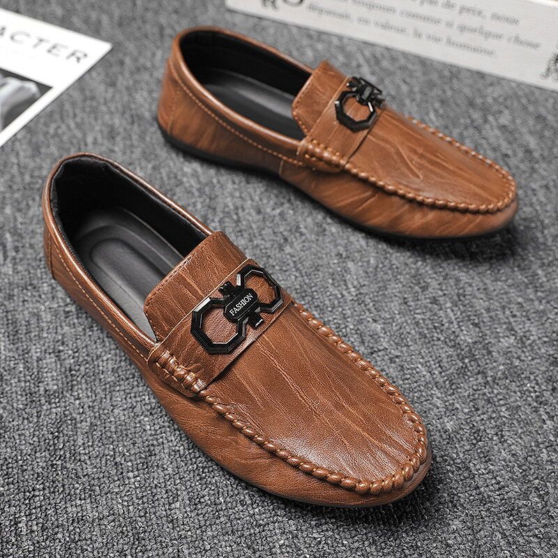 Lädermikrofiber För Män Andas Halkbeständiga Bekväm Körning Casual Loafers