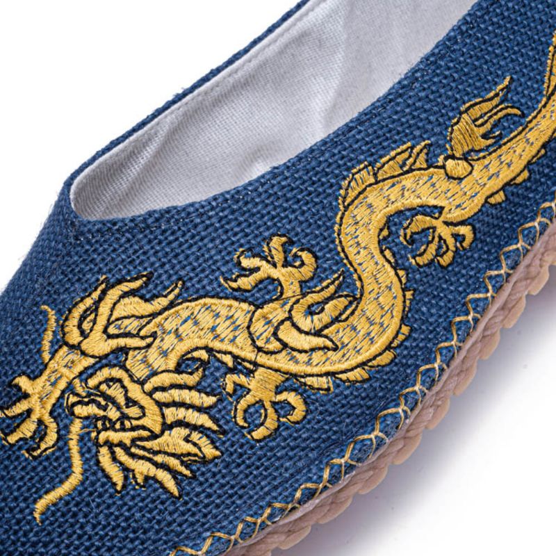 Män Andas Halkfri Gammal Peking Dragon Broderi Bekväma Casual Linneskor