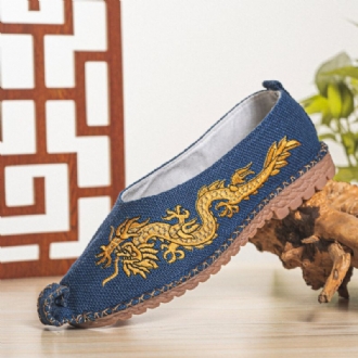 Män Andas Halkfri Gammal Peking Dragon Broderi Bekväma Casual Linneskor