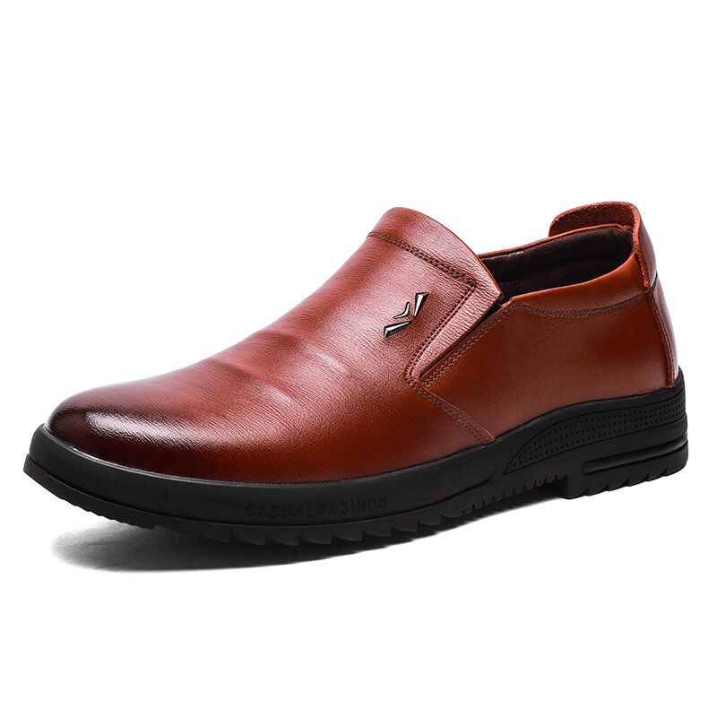 Män Bekväm Äkta Läder Halkbeständiga Slip On Business Casual Skor