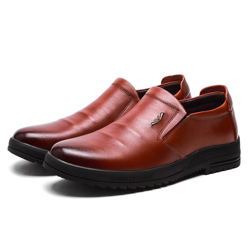 Män Bekväm Äkta Läder Halkbeständiga Slip On Business Casual Skor