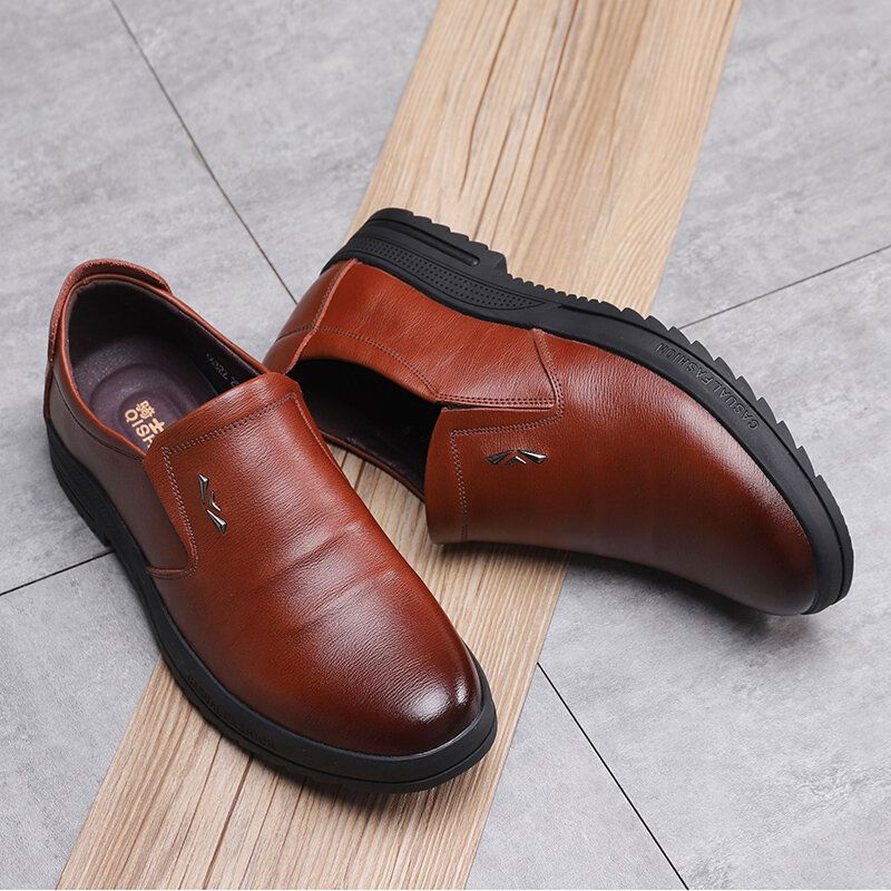 Män Bekväm Äkta Läder Halkbeständiga Slip On Business Casual Skor