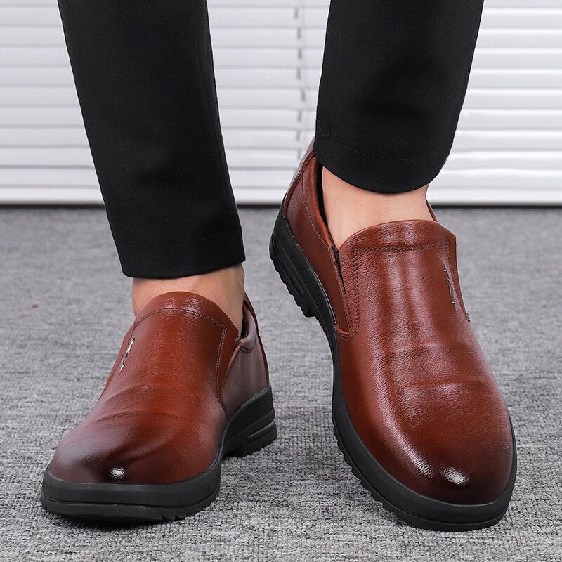 Män Bekväm Äkta Läder Halkbeständiga Slip On Business Casual Skor