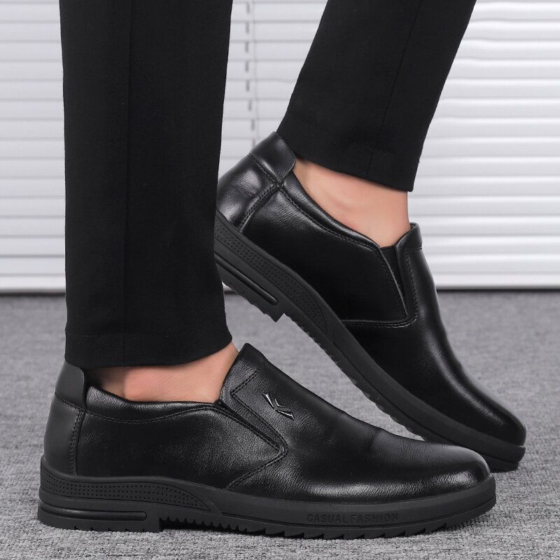 Män Bekväm Äkta Läder Halkbeständiga Slip On Business Casual Skor