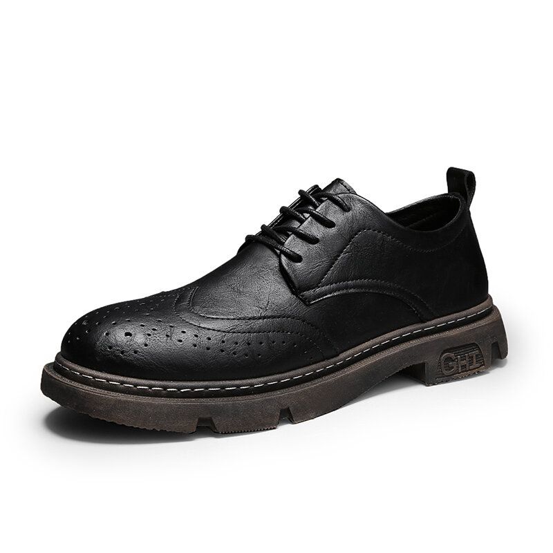 Män Bekväm Rund Tå Snörning Oxfords Brogue Casual Skor