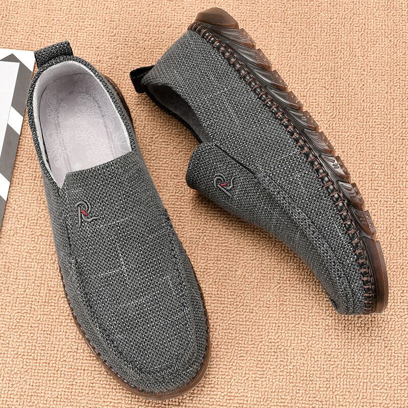 Män Gammal Peking Style Tyg Handsömmar Slip On Casual Skor