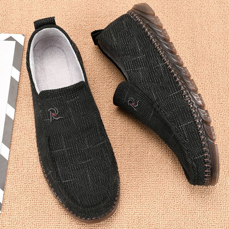 Män Gammal Peking Style Tyg Handsömmar Slip On Casual Skor