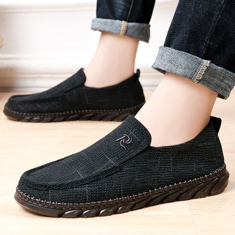 Män Gammal Peking Style Tyg Handsömmar Slip On Casual Skor