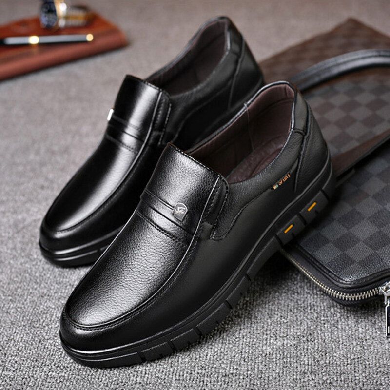 Män Kohud Läder Andas Mjuk Sula Slip On Klassiska Casual Business Skor