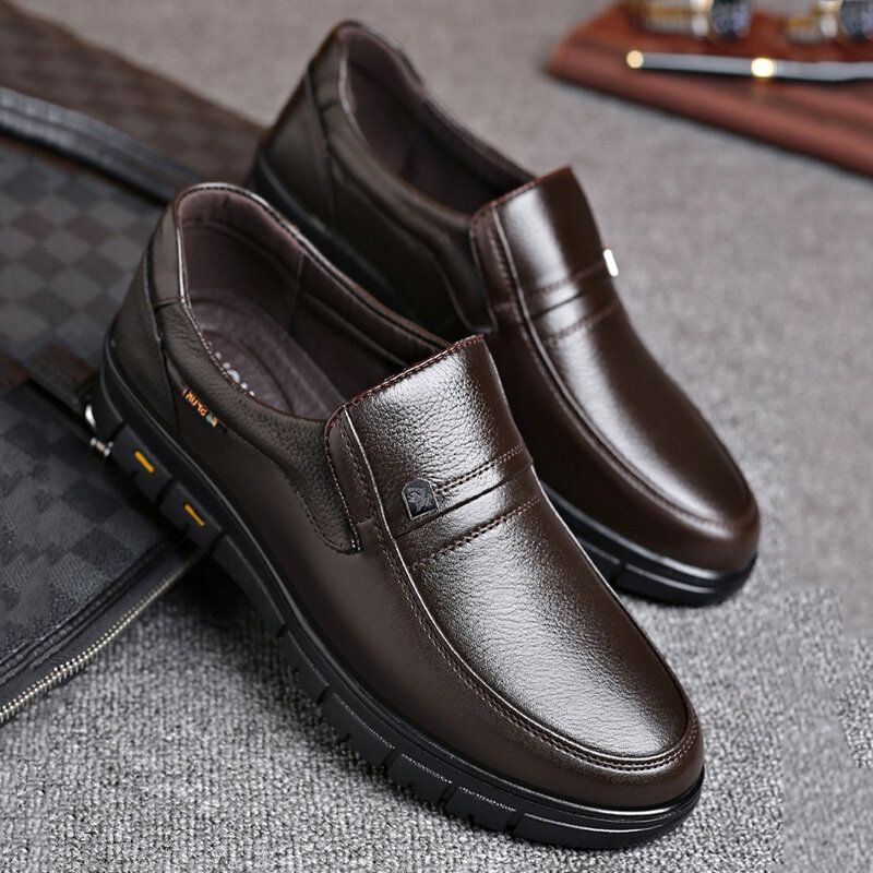 Män Kohud Läder Andas Mjuk Sula Slip On Klassiska Casual Business Skor