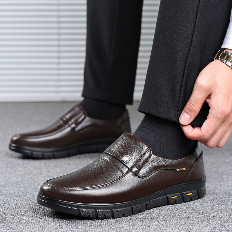 Män Kohud Läder Andas Mjuk Sula Slip On Klassiska Casual Business Skor