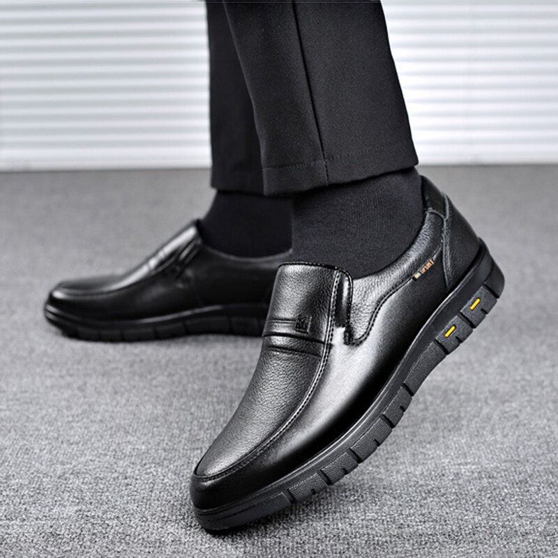 Män Kohud Läder Andas Mjuk Sula Slip On Klassiska Casual Business Skor