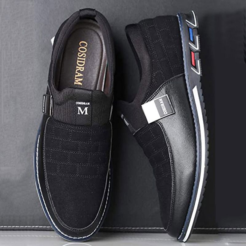 Män Läder Andas Mjuk Sula Mocka Splicing Kort Slip On Casual Business Skor