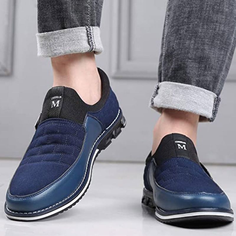 Män Läder Andas Mjuk Sula Mocka Splicing Kort Slip On Casual Business Skor