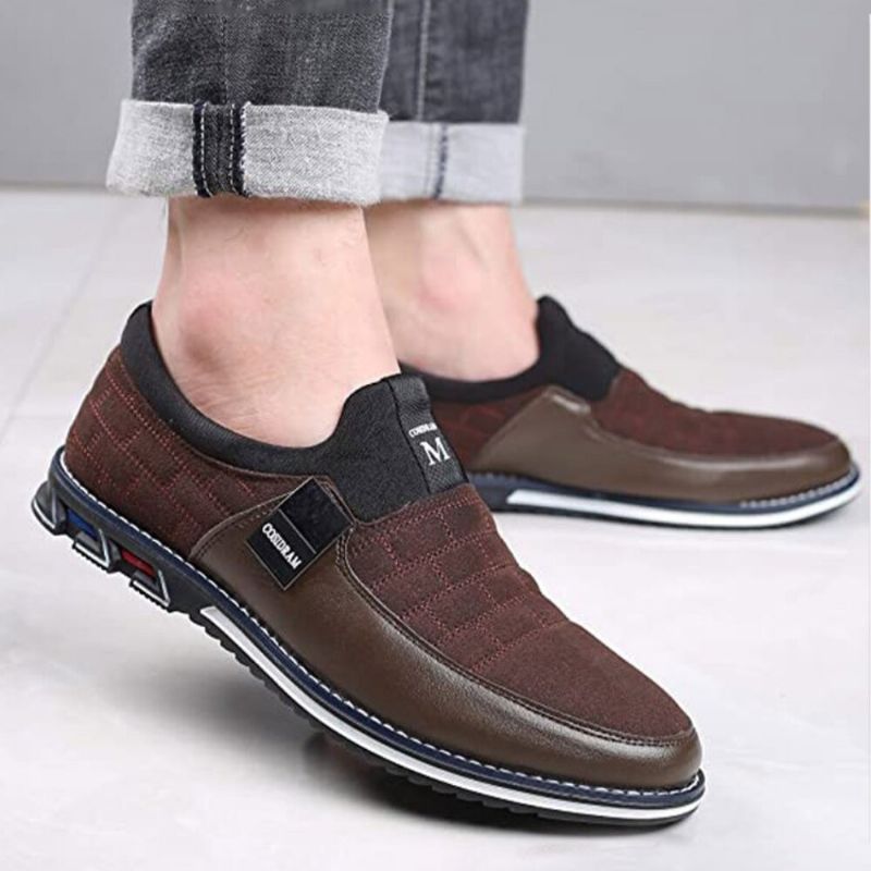 Män Läder Andas Mjuk Sula Mocka Splicing Kort Slip On Casual Business Skor