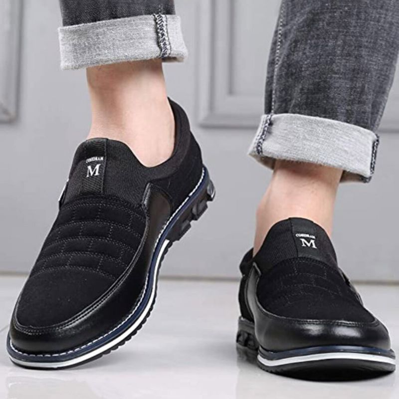 Män Läder Andas Mjuk Sula Mocka Splicing Kort Slip On Casual Business Skor