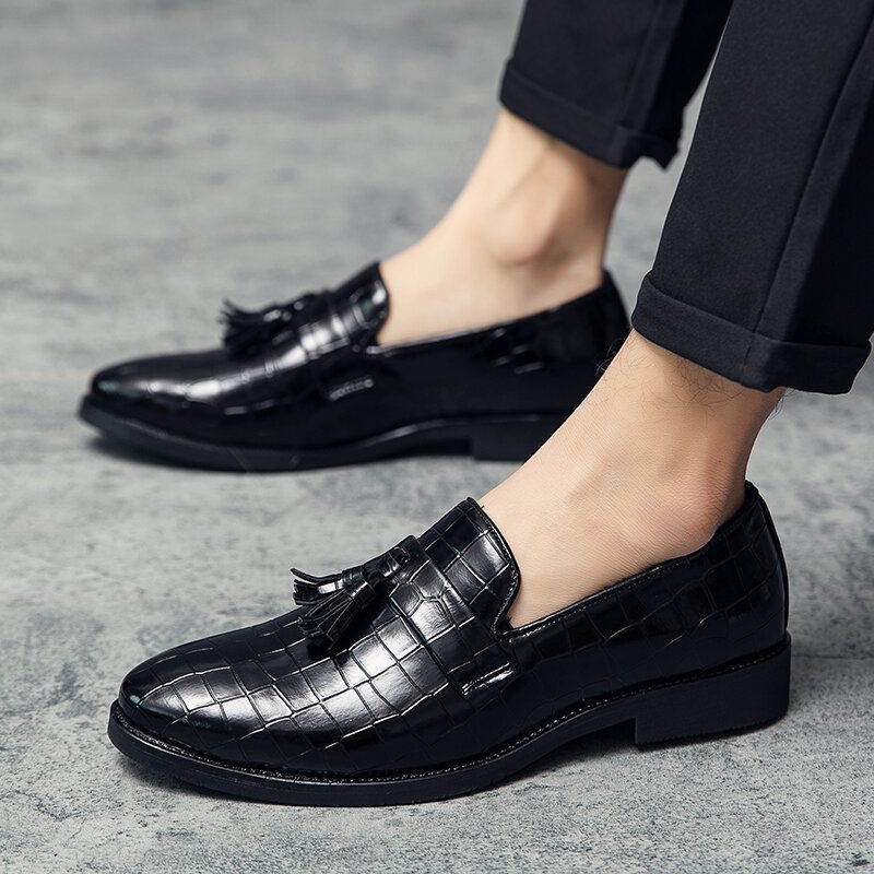 Män Läder Andas Mjuk Sula Retro Crocodile Grain Slip On Casual Skor