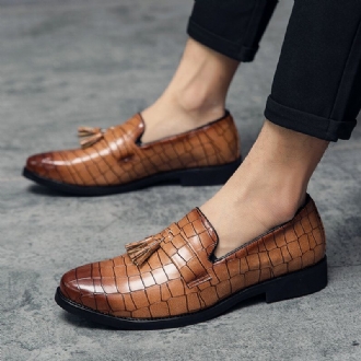 Män Läder Andas Mjuk Sula Retro Crocodile Grain Slip On Casual Skor