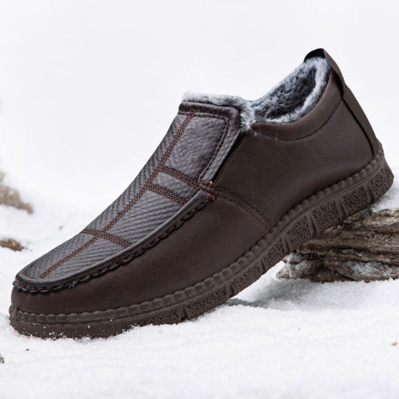 Män Läder Halkfri Varmfodrad Mjuk Sula Solid Bekväm Slip On Outdoor Casual Snow Shoes