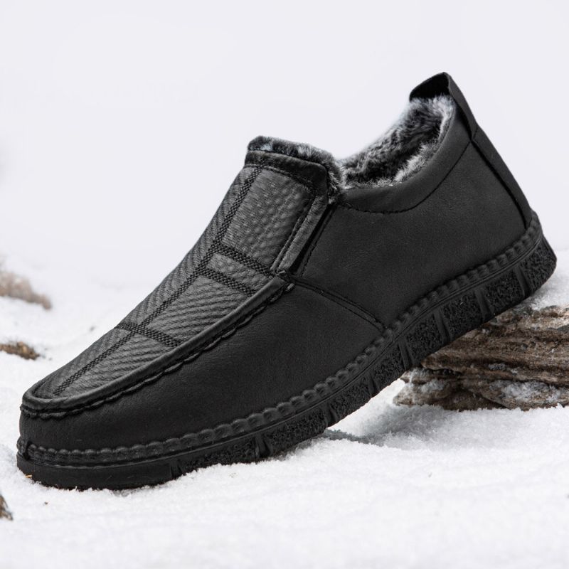 Män Läder Halkfri Varmfodrad Mjuk Sula Solid Bekväm Slip On Outdoor Casual Snow Shoes