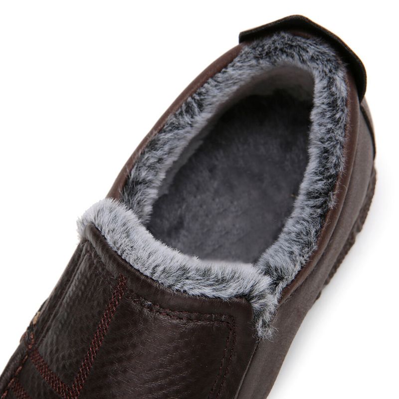 Män Läder Halkfri Varmfodrad Mjuk Sula Solid Bekväm Slip On Outdoor Casual Snow Shoes