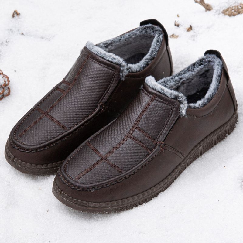 Män Läder Halkfri Varmfodrad Mjuk Sula Solid Bekväm Slip On Outdoor Casual Snow Shoes