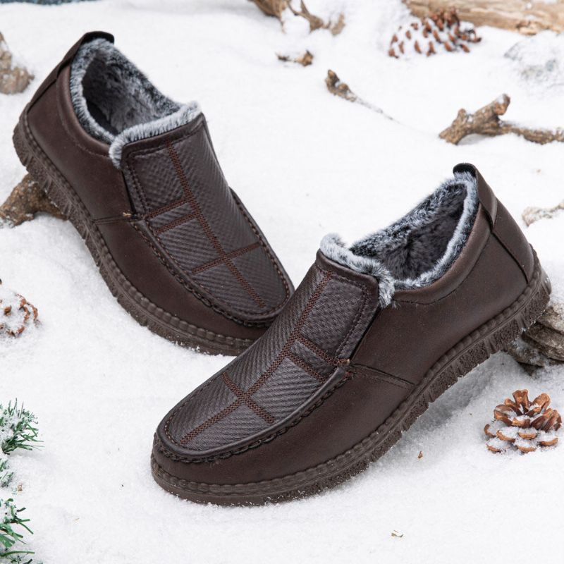 Män Läder Halkfri Varmfodrad Mjuk Sula Solid Bekväm Slip On Outdoor Casual Snow Shoes