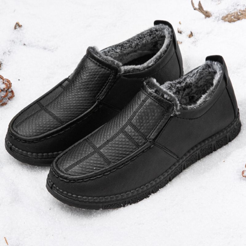 Män Läder Halkfri Varmfodrad Mjuk Sula Solid Bekväm Slip On Outdoor Casual Snow Shoes