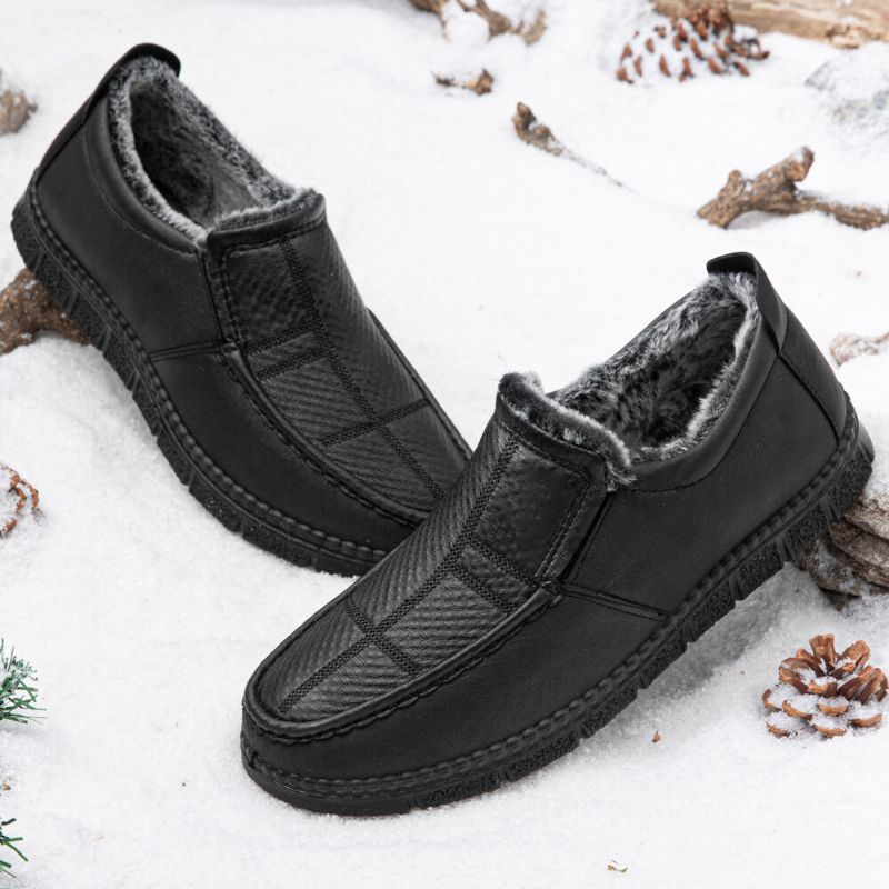 Män Läder Halkfri Varmfodrad Mjuk Sula Solid Bekväm Slip On Outdoor Casual Snow Shoes