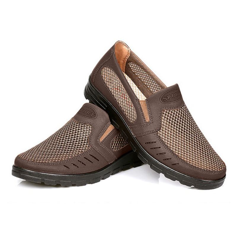 Män Mesh Andas Ihålig Halkfri Mjuk Sula Slip On Casual Skor