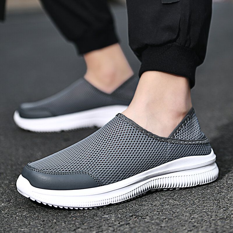 Män Mesh Andas Mjuk Sula Bekväm Tvåvägs Slip On Casual Walking Skor