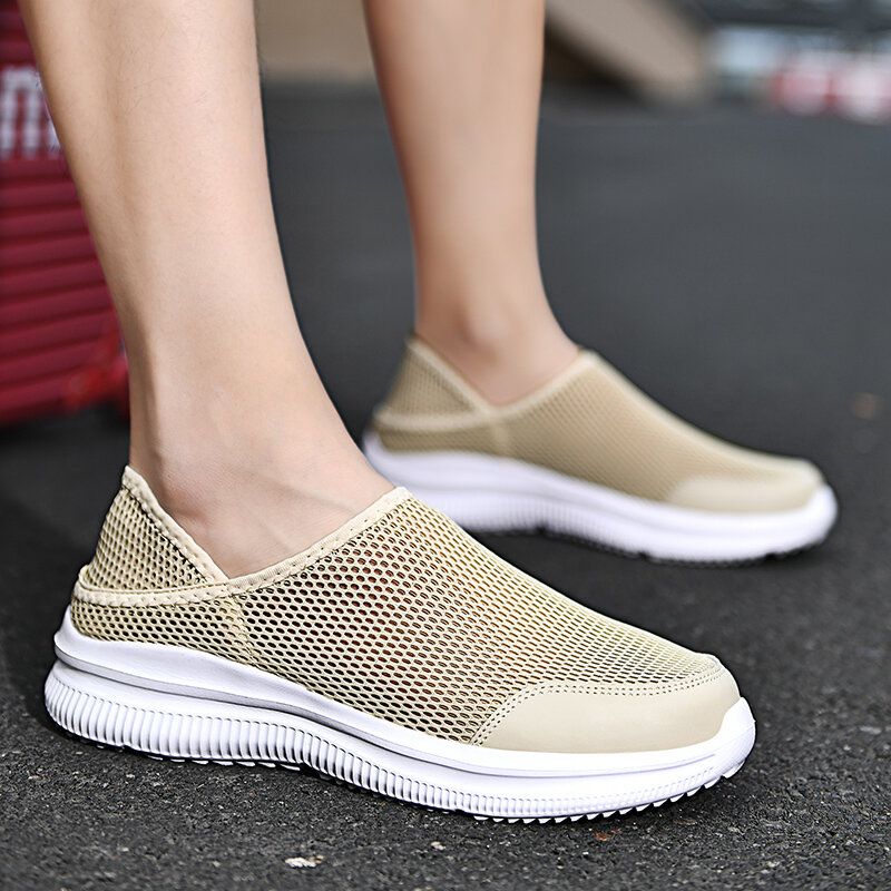 Män Mesh Andas Mjuk Sula Bekväm Tvåvägs Slip On Casual Walking Skor