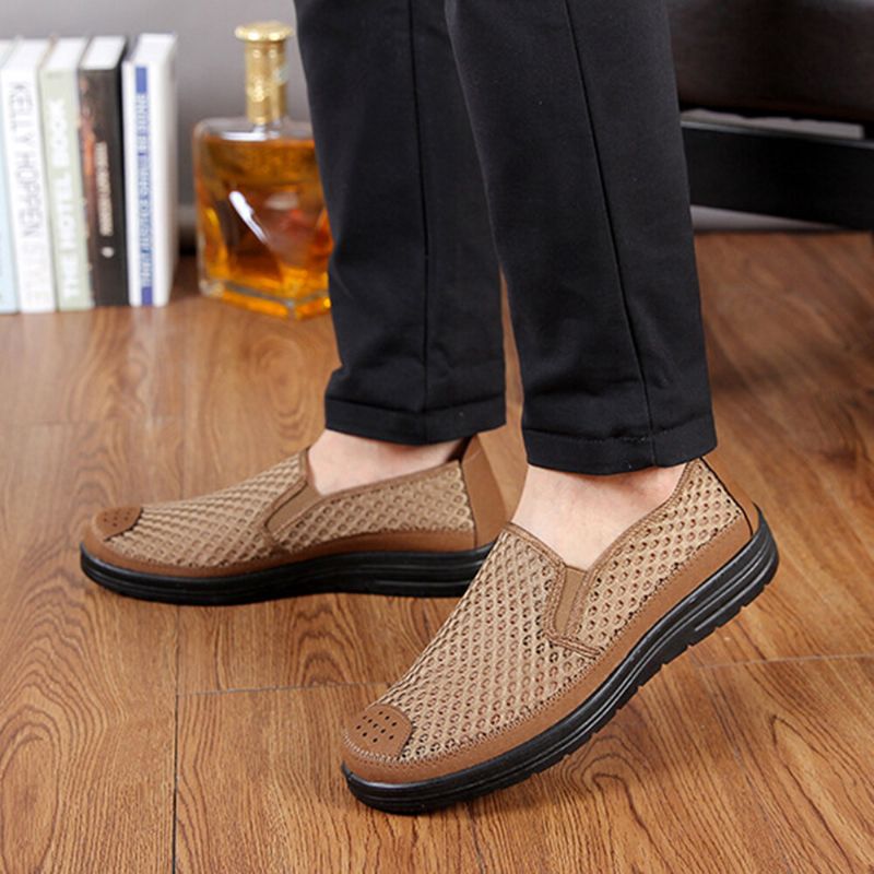 Män Mesh Som Andas Halkfri Bekväm Botten Slip On Gamla Peking Casual Skor