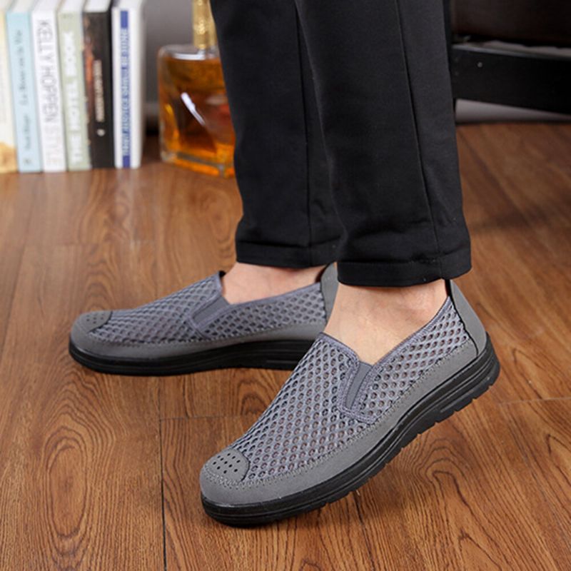 Män Mesh Som Andas Halkfri Bekväm Botten Slip On Gamla Peking Casual Skor