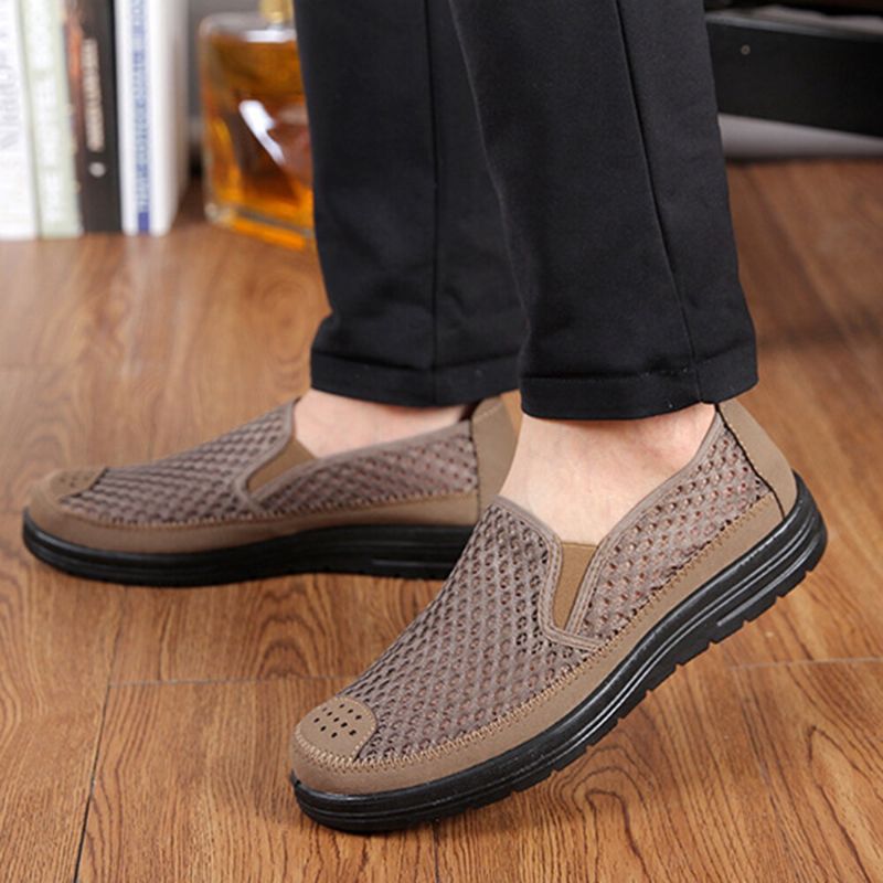 Män Mesh Som Andas Halkfri Bekväm Botten Slip On Gamla Peking Casual Skor