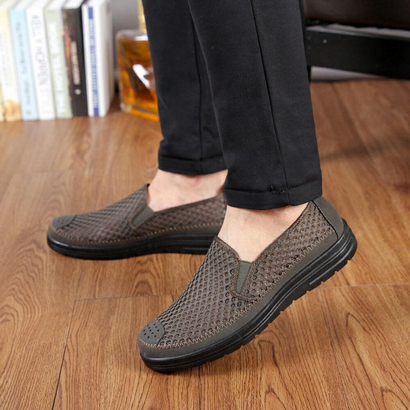 Män Mesh Som Andas Halkfri Bekväm Botten Slip On Gamla Peking Casual Skor