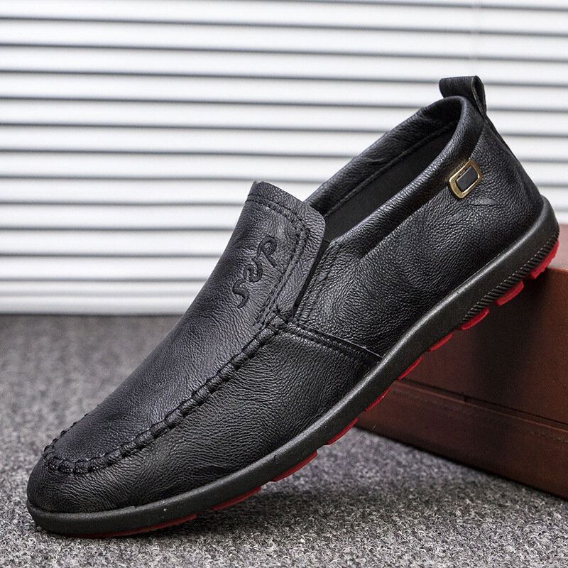 Män Microfiber Läder Andas Mjuk Sula Slip On Bekväma Business Casual Skor