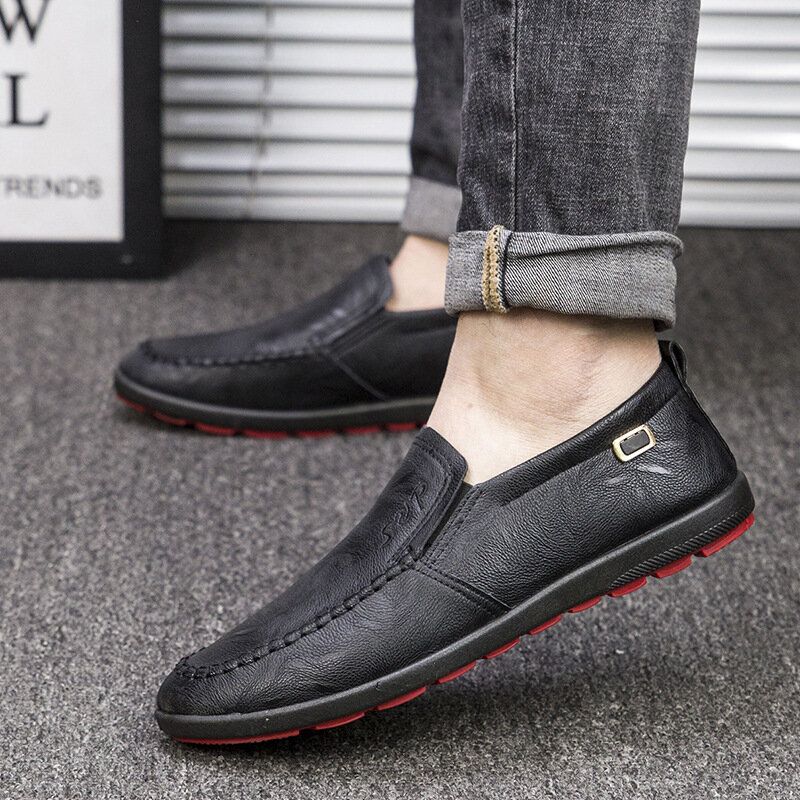 Män Microfiber Läder Andas Mjuk Sula Slip On Bekväma Business Casual Skor