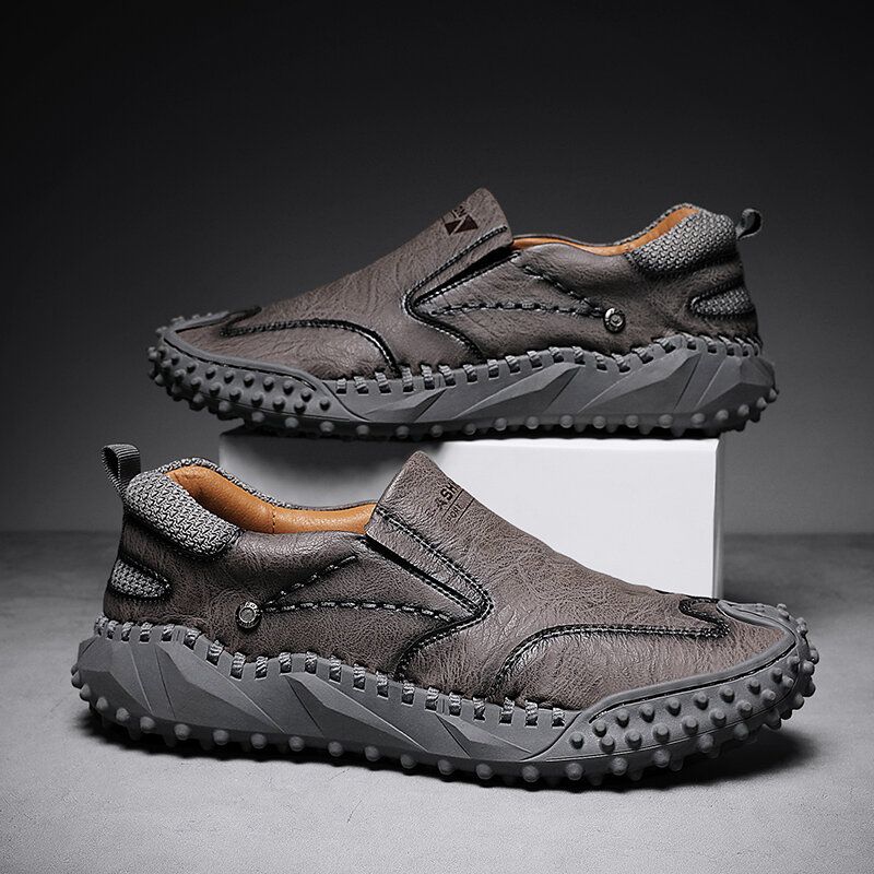 Män Microfiber Läder Andas Mjuk Sula Slip On Bekväma Körning Casual Skor