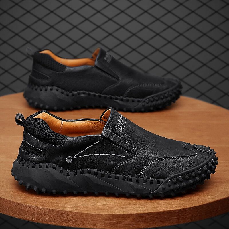 Män Microfiber Läder Andas Mjuk Sula Slip On Bekväma Körning Casual Skor