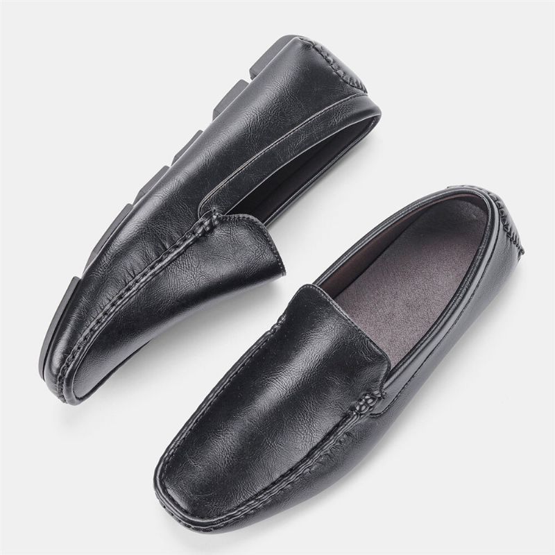 Män Microfiber Läder Andas Vintage Mjuk Sula Slip On Bekväma Körning Casual Skor