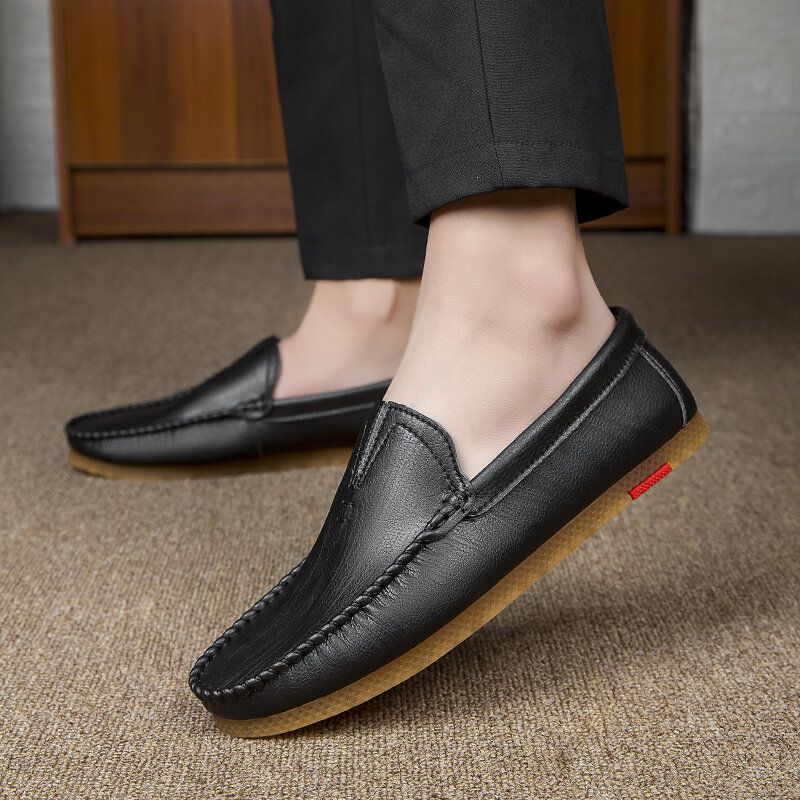 Män Mikrofiber Andas Bekväm Botten Slip On Körning Casual Leather Loafers Skor