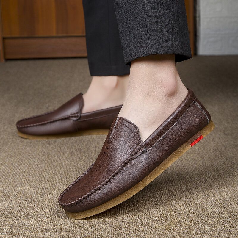 Män Mikrofiber Andas Bekväm Botten Slip On Körning Casual Leather Loafers Skor