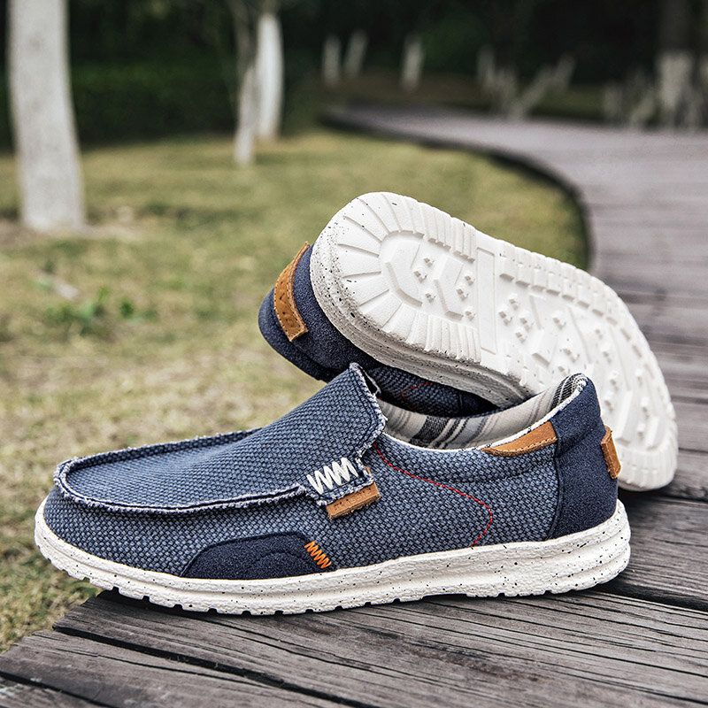 Män Old Peking Snygga Slip On Rund Toe Casual Canvas Skor