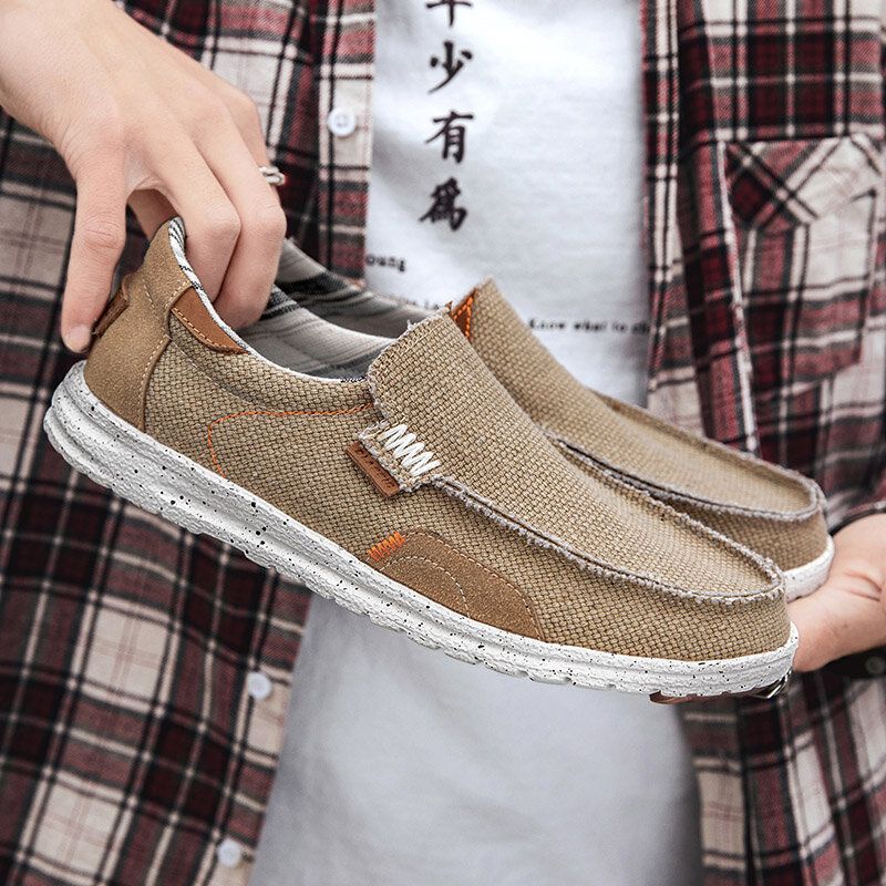 Män Old Peking Snygga Slip On Rund Toe Casual Canvas Skor