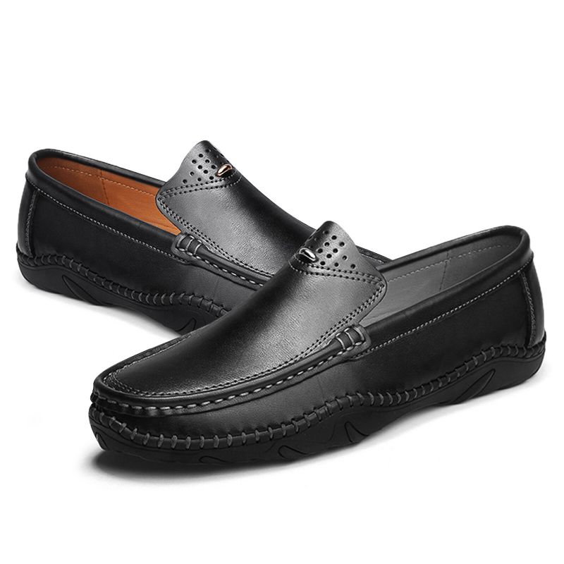 Män Retro Äkta Läder Slip On Stitching Företag Arbeta Casual Driving Loafers Skor