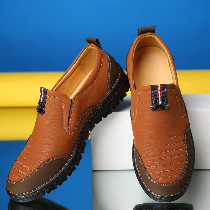 Retro Sömmar För Män Slip On Microfiber Läder Casual Loafers Körskor